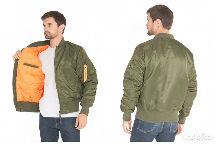 Бомбер b-17 b17 big size army green/orange