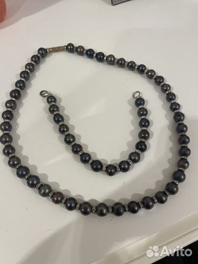Колье и браслет черный жемчуг