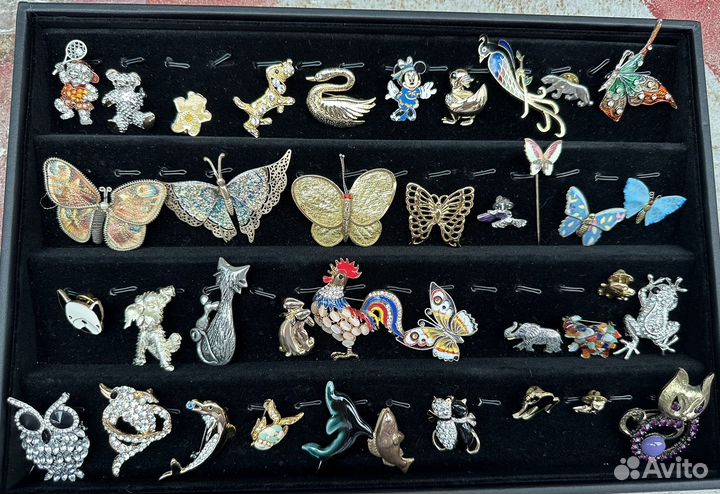 Броши бабочки кошки собаки звери рыбки винтаж
