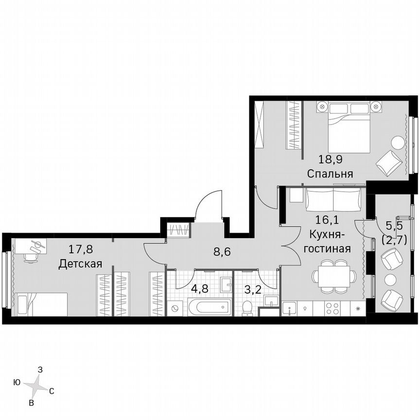 2-к. квартира, 72,1 м², 18/18 эт.
