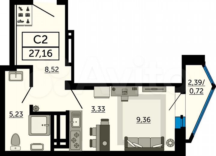 Квартира-студия, 27,2 м², 6/26 эт.