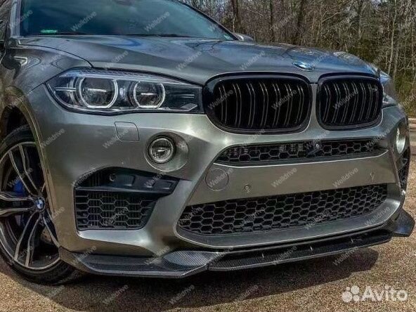 Губа передняя BMW X6 F16 в стиле G06 черный глянец