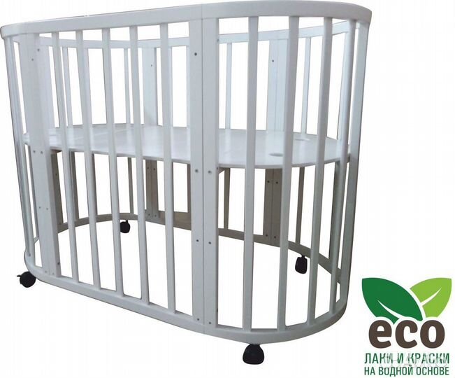 Овальная/Круглая кроватка Соня 8 в 1 125х65 Белая