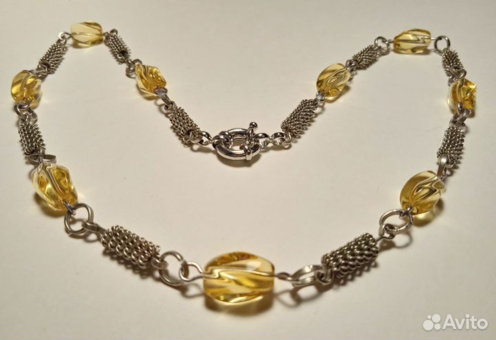 Чокер бусы цитрин в мельхиоре