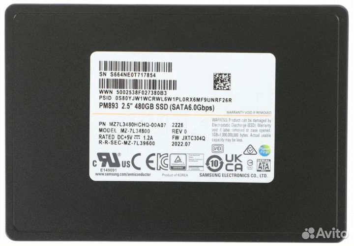 SSD 500гб SATA (480GB) Samsung серверные, новые