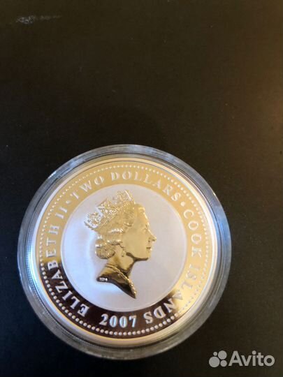 Монета 2 доллара, мото, серебро