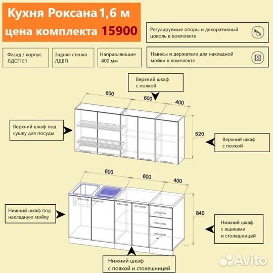 Кухня новая 1,6 метра Роксана