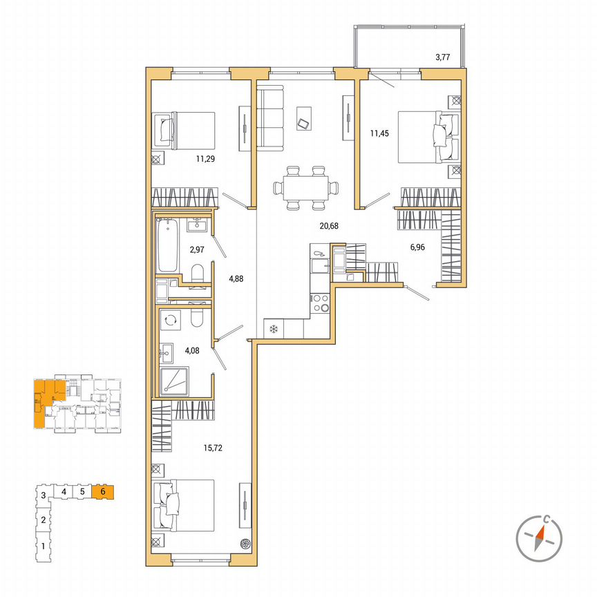3-к. квартира, 79,2 м², 5/7 эт.