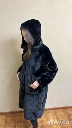 Шуба эко искуственная длинная черная