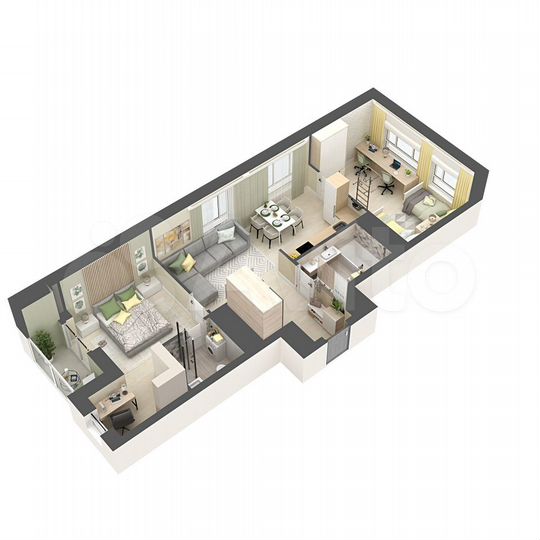 2-к. квартира, 69,4 м², 13/25 эт.