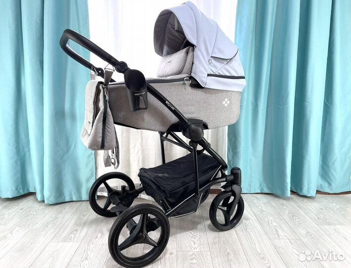 Коляска 2 в 1 Bebetto Torino экокожа голубая