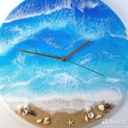 Часы из эпоксидной смолы 40 см море