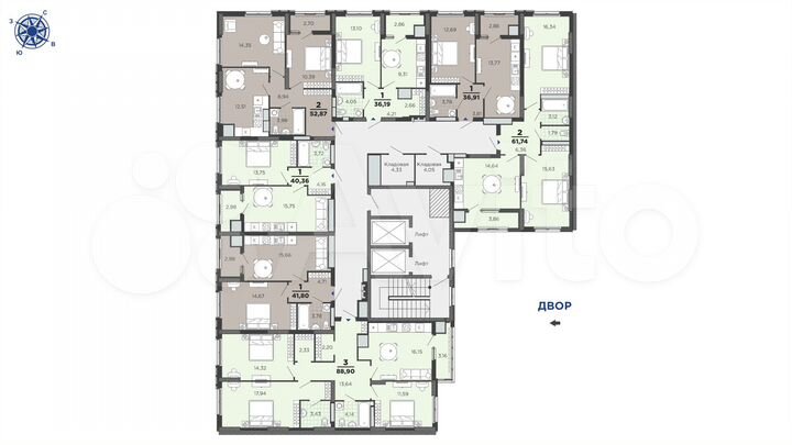 2-к. квартира, 52,9 м², 13/25 эт.