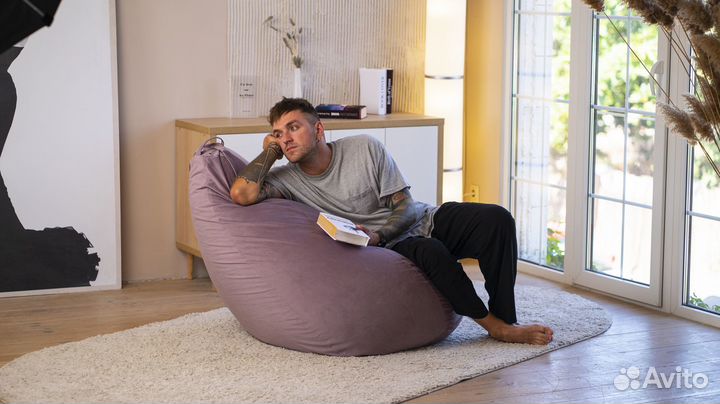 Мягкое кресло Мешок Велюр Фиолетовый XXl 320литров