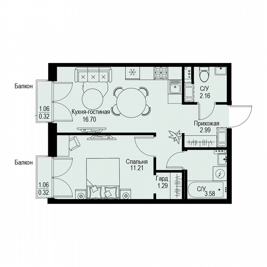 1-к. квартира, 38,6 м², 3/6 эт.