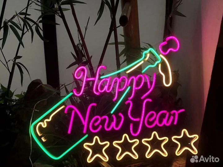 Интеръерные картины из неона Новый год