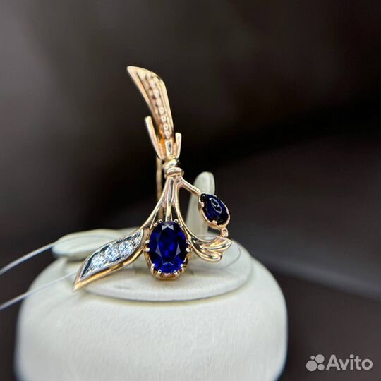 Золотая брошь булавка 585 с сапфиром золото