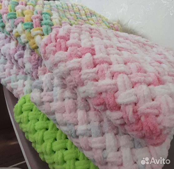 Плед детский, вязаный, плюшевый ручная работа