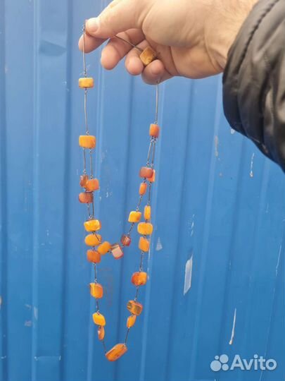 Янтарь ожерелье, бусы серебро СССР 875