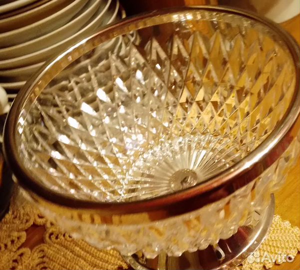 Большая ваза с металлическим ободком СССР хрусталь