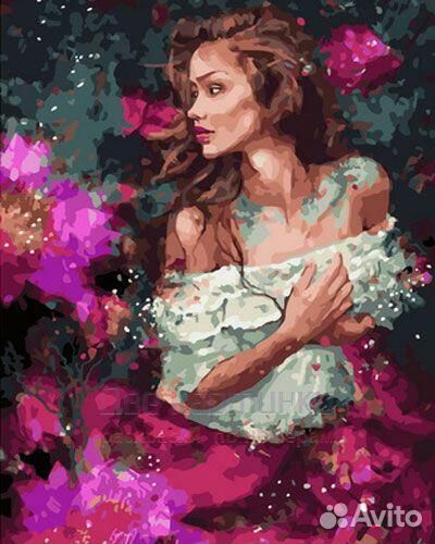 Картина по номерам 40x50 Девушка среди ярких цвето