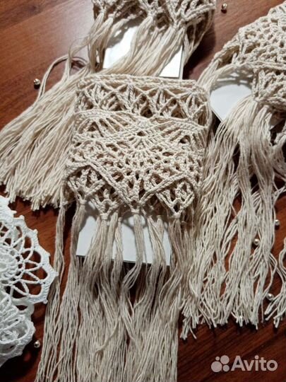 Кайма ажурная льняная вязаная с бахромой