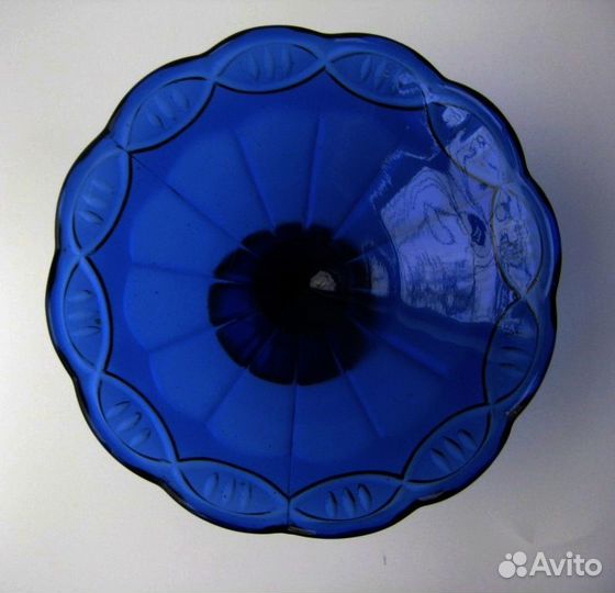 Ваза на ножке синее стекло СССР