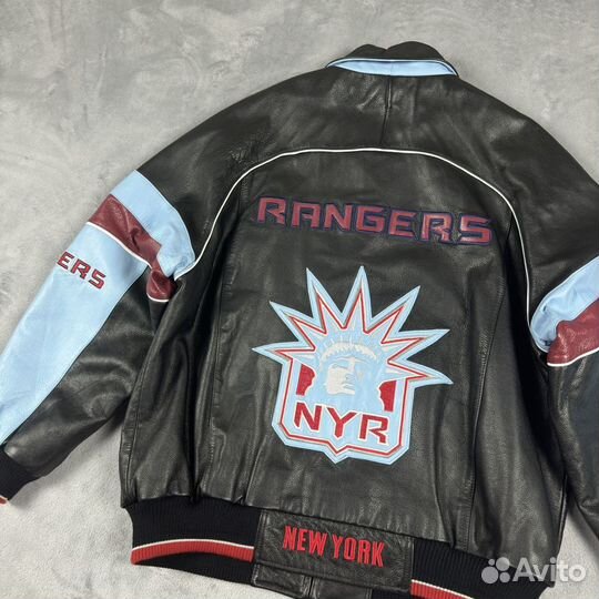 New York Rangers кожаная куртка бомбер vintage 90'