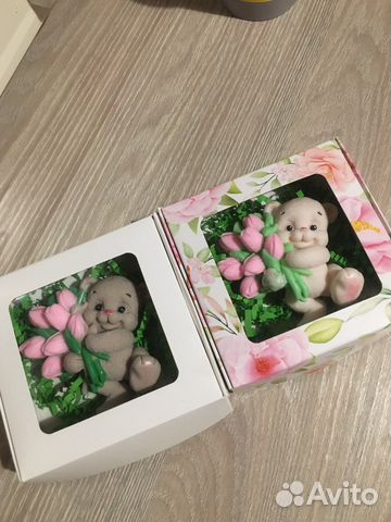 Мишка с тюльпанами мыло