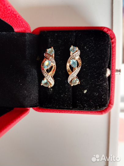 Золотые серьги, 585,топазы, бриллианты