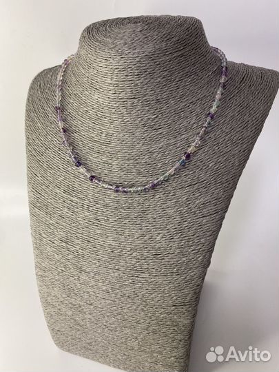 Фиолетовые бусы из камней флюорит 43 см