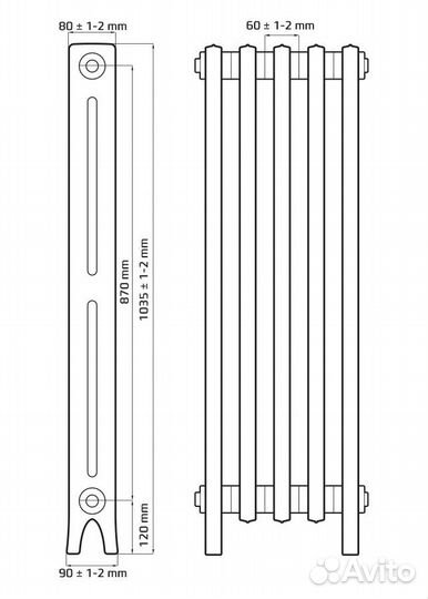 Радиатор чугунный derby 870 4 секции D 870-4s