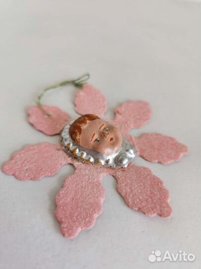 Елочная игрушка СССР снежинка Ангел, Лицо