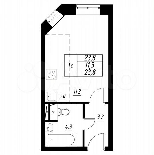 Квартира-студия, 23,8 м², 2/3 эт.