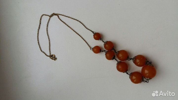 Бусы из янтаря на серебр. цепочке, СССР, винтаж