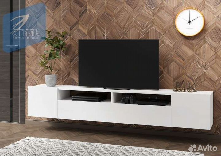 Подвесная тумба под тв Соло16, белый глянец