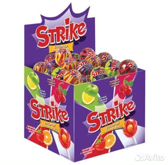 Карамель на палочке Strike с Жевательной конфетой