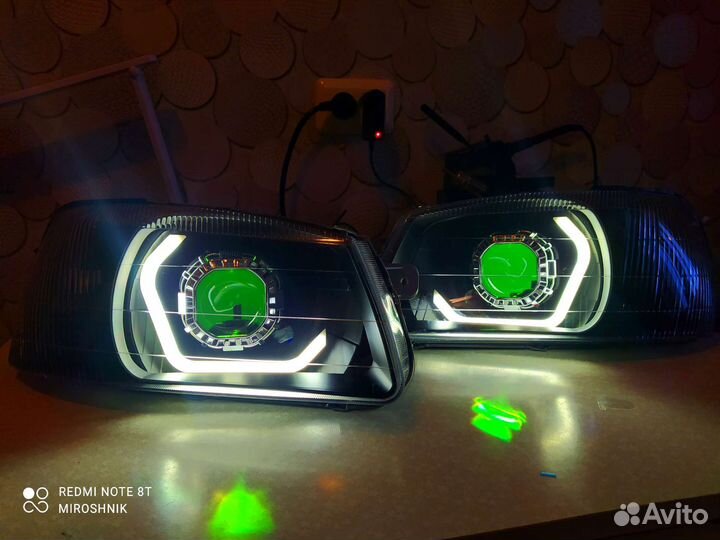 Фары на hyundai accent с би линзами дхо led