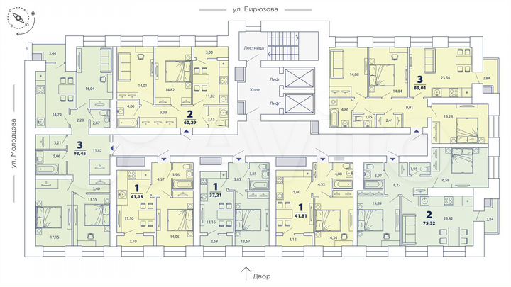 3-к. квартира, 93,5 м², 13/16 эт.