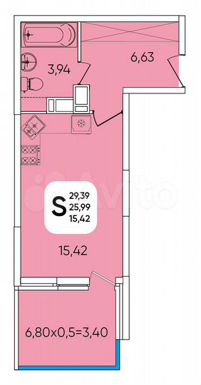 Квартира-студия, 29,3 м², 17/20 эт.