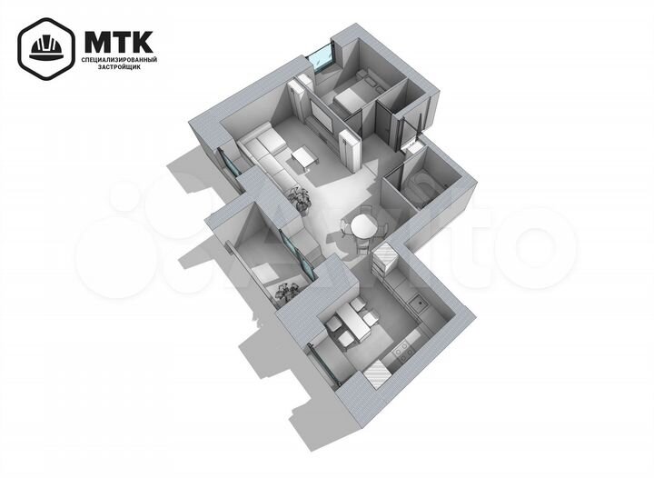 2-к. квартира, 54,9 м², 6/8 эт.