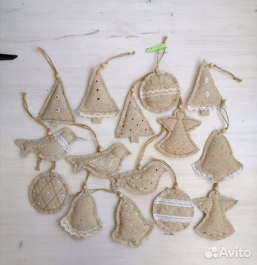 Елочные игрушки Новые льняные мягкие 