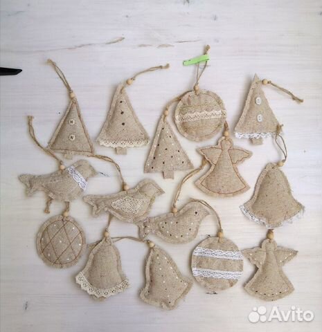 Елочные игрушки Новые льняные мягкие 