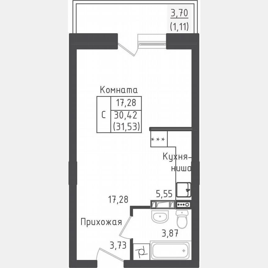 Квартира-студия, 31,5 м², 3/5 эт.