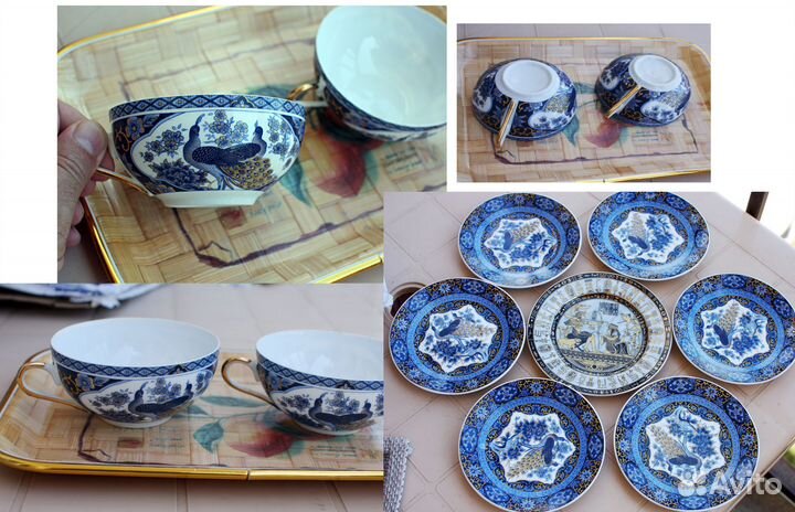 Китайский фарфоровый чайный сервиз 7+2 костяной