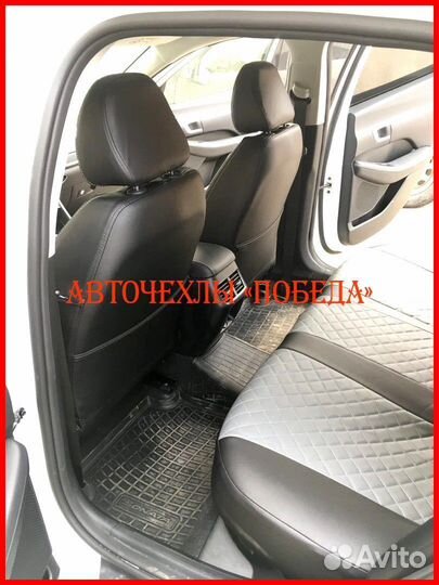 Чехлы Hyundai Sonata из экокожи чёрно-серые Ромб