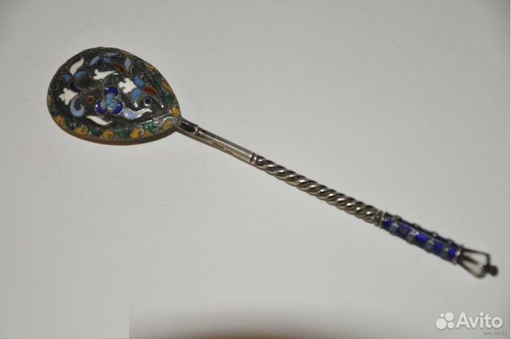 Ложка.Эмаль. Клеймо Н.А. 13.1 см, 21.4 гр