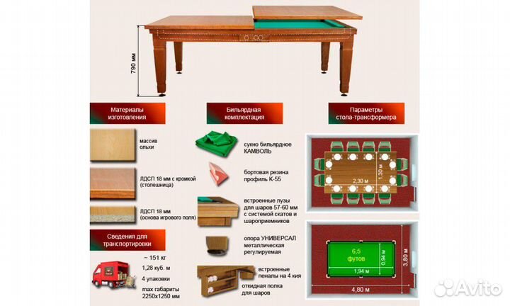 Стол для бильярда Эльзас 7ф (elz7o)
