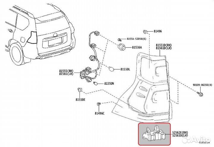 Кронштейн фонаря задний Toyota Land Cruiser Prado