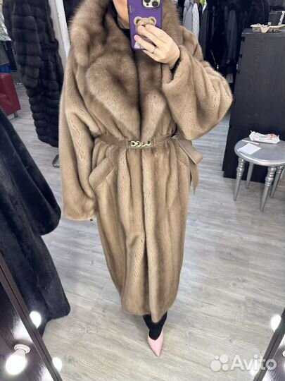 Шуба норковая с куницей натуральная 125 см